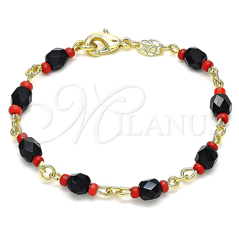 Oro Laminado Fancy Bracelet, Gold Filled Style with Black Crystal, Polished, Golden Finish, 5.039.007.06 (05 MM Thickness, 6 Inches Length)