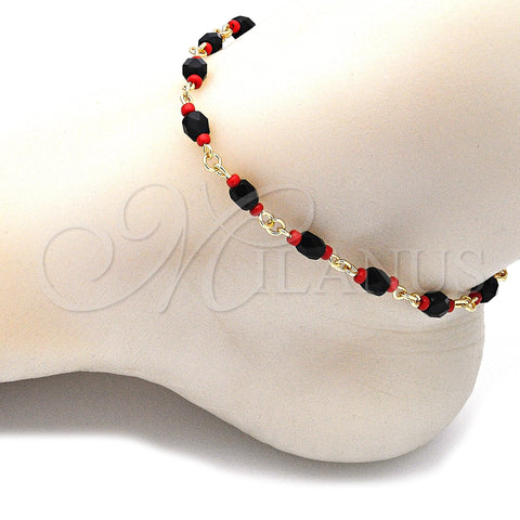 Oro Laminado Fancy Anklet, Gold Filled Style with Black Crystal, Polished, Golden Finish, 5.039.007.10 (05 MM Thickness, 10 Inches Length)