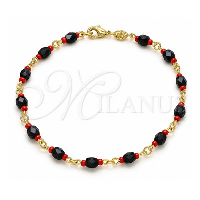 Oro Laminado Fancy Anklet, Gold Filled Style with Black Crystal, Polished, Golden Finish, 5.039.007.10 (05 MM Thickness, 10 Inches Length)
