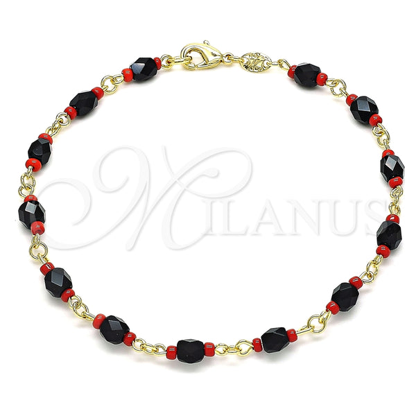 Oro Laminado Fancy Anklet, Gold Filled Style with Black Crystal, Polished, Golden Finish, 5.039.007.10 (05 MM Thickness, 10 Inches Length)