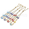 Oro Laminado Adjustable Bolo Bracelet, Gold Filled Style Evil Eye Design, Multicolor Enamel Finish, Golden Finish, 03.213.0130.3.10 (01 MM Thickness, 10 Inches Length)