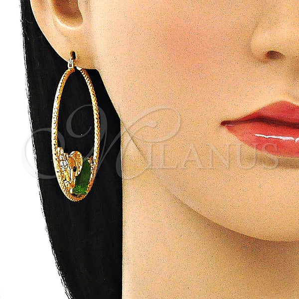 Gold Filled Hoop Earrings — Large Hoop Elephant and Heart Design with White — alternate product view — SKU 144495 | Oro Laminado aretes de aro — Large Hoop Elephant and corazón diseño with blanco — SKU 144495