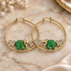 Oro Laminado Large Hoop, Gold Filled Style Elephant and Heart Design, with White and Black Crystal, Green Resin Finish, Golden Finish, 02.380.0051.7.50