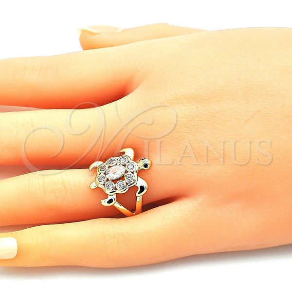 Gold Filled Ring — Multi Stone Ring Turtle Design with White and — alternate product view — SKU 144496 | Oro Laminado anillo — Multi Stone Ring Turtle diseño with blanco and — SKU 144496