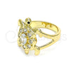 Oro Laminado Multi Stone Ring, Gold Filled Style Turtle Design, with White and Black Cubic Zirconia, Polished, Golden Finish, 01.380.0014.07 (Size 7)