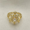 Oro Laminado Multi Stone Ring, Gold Filled Style Turtle Design, with White and Black Cubic Zirconia, Polished, Golden Finish, 01.380.0014.07 (Size 7)