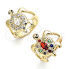 Oro Laminado Multi Stone Ring, Gold Filled Style Turtle Design, with White and Black Cubic Zirconia, Polished, Golden Finish, 01.380.0014.07 (Size 7)
