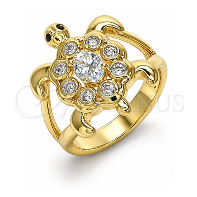 Oro Laminado Multi Stone Ring, Gold Filled Style Turtle Design, with White and Black Cubic Zirconia, Polished, Golden Finish, 01.380.0014.08 (Size 8)