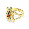Oro Laminado Multi Stone Ring, Gold Filled Style Turtle Design, with Multicolor Cubic Zirconia, Polished, Golden Finish, 01.380.0014.1.07 (Size 7)