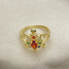 Oro Laminado Multi Stone Ring, Gold Filled Style Turtle Design, with Multicolor Cubic Zirconia, Polished, Golden Finish, 01.380.0014.1.07 (Size 7)