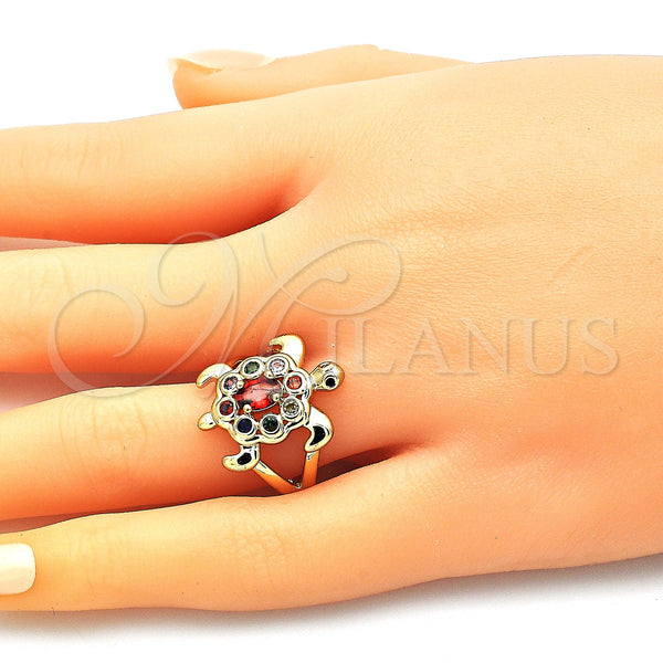 Gold Filled Ring — Multi Stone Ring Turtle Design with Multicolor Cubic — alternate product view — SKU 144499 | Oro Laminado anillo — Multi Stone Ring Turtle diseño with Multicolor Cubic — SKU 144499