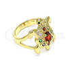 Oro Laminado Multi Stone Ring, Gold Filled Style Turtle Design, with Multicolor Cubic Zirconia, Polished, Golden Finish, 01.380.0014.1.08 (Size 8)