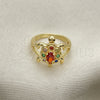 Oro Laminado Multi Stone Ring, Gold Filled Style Turtle Design, with Multicolor Cubic Zirconia, Polished, Golden Finish, 01.380.0014.1.08 (Size 8)