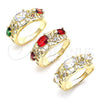 Oro Laminado Multi Stone Ring, Gold Filled Style Elephant Design, with White Cubic Zirconia, Polished, Golden Finish, 01.380.0015.07 (Size 7)