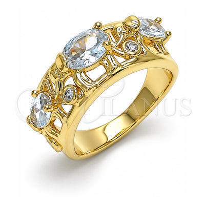 Oro Laminado Multi Stone Ring, Gold Filled Style Elephant Design, with White Cubic Zirconia, Polished, Golden Finish, 01.380.0015.08 (Size 8)