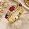 Oro Laminado Multi Stone Ring, Gold Filled Style Elephant Design, with Garnet and White Cubic Zirconia, Polished, Golden Finish, 01.380.0015.1.07 (Size 7)