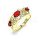 Oro Laminado Multi Stone Ring, Gold Filled Style Elephant Design, with Garnet and White Cubic Zirconia, Polished, Golden Finish, 01.380.0015.1.07 (Size 7)