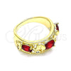 Oro Laminado Multi Stone Ring, Gold Filled Style Elephant Design, with Garnet and White Cubic Zirconia, Polished, Golden Finish, 01.380.0015.1.08 (Size 8)