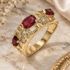 Oro Laminado Multi Stone Ring, Gold Filled Style Elephant Design, with Garnet and White Cubic Zirconia, Polished, Golden Finish, 01.380.0015.1.08 (Size 8)