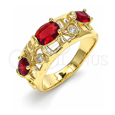 Oro Laminado Multi Stone Ring, Gold Filled Style Elephant Design, with Garnet and White Cubic Zirconia, Polished, Golden Finish, 01.380.0015.1.08 (Size 8)