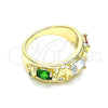 Oro Laminado Multi Stone Ring, Gold Filled Style Elephant Design, with Multicolor Cubic Zirconia, Polished, Golden Finish, 01.380.0015.2.07 (Size 7)