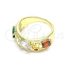 Oro Laminado Multi Stone Ring, Gold Filled Style Elephant Design, with Multicolor Cubic Zirconia, Polished, Golden Finish, 01.380.0015.2.07 (Size 7)