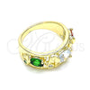 Oro Laminado Multi Stone Ring, Gold Filled Style Elephant Design, with Multicolor Cubic Zirconia, Polished, Golden Finish, 01.380.0015.2.08 (Size 8)
