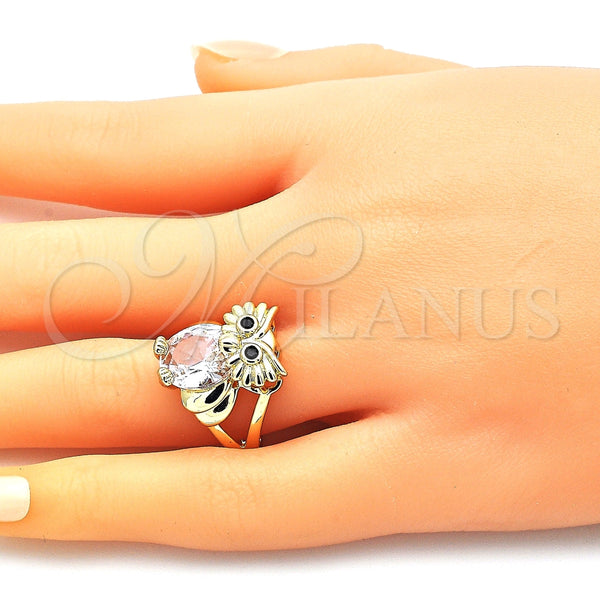 Gold Filled Ring — Multi Stone Ring Owl Design with White and — alternate product view — SKU 144507 | Oro Laminado anillo — Multi Stone Ring Owl diseño with blanco and — SKU 144507