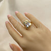Oro Laminado Multi Stone Ring, Gold Filled Style Owl Design, with White and Black Cubic Zirconia, Polished, Golden Finish, 01.380.0016.08 (Size 8)