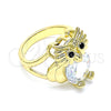 Oro Laminado Multi Stone Ring, Gold Filled Style Owl Design, with White and Black Cubic Zirconia, Polished, Golden Finish, 01.380.0016.08 (Size 8)