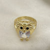 Oro Laminado Multi Stone Ring, Gold Filled Style Owl Design, with White and Black Cubic Zirconia, Polished, Golden Finish, 01.380.0016.08 (Size 8)
