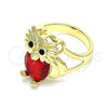 Oro Laminado Multi Stone Ring, Gold Filled Style Owl Design, with Garnet and Black Cubic Zirconia, Polished, Golden Finish, 01.380.0016.1.07 (Size 7)