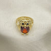 Oro Laminado Multi Stone Ring, Gold Filled Style Owl Design, with Garnet and Black Cubic Zirconia, Polished, Golden Finish, 01.380.0016.1.07 (Size 7)
