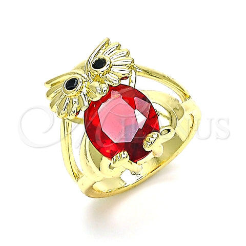 Oro Laminado Multi Stone Ring, Gold Filled Style Owl Design, with Garnet and Black Cubic Zirconia, Polished, Golden Finish, 01.380.0016.1.07 (Size 7)