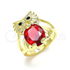 Oro Laminado Multi Stone Ring, Gold Filled Style Owl Design, with Garnet and Black Cubic Zirconia, Polished, Golden Finish, 01.380.0016.1.07 (Size 7)
