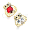 Oro Laminado Multi Stone Ring, Gold Filled Style Owl Design, with Garnet and Black Cubic Zirconia, Polished, Golden Finish, 01.380.0016.1.07 (Size 7)