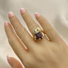 Oro Laminado Multi Stone Ring, Gold Filled Style Owl Design, with Garnet and Black Cubic Zirconia, Polished, Golden Finish, 01.380.0016.1.08 (Size 8)