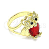 Oro Laminado Multi Stone Ring, Gold Filled Style Owl Design, with Garnet and Black Cubic Zirconia, Polished, Golden Finish, 01.380.0016.1.08 (Size 8)