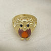Oro Laminado Multi Stone Ring, Gold Filled Style Owl Design, with Garnet and Black Cubic Zirconia, Polished, Golden Finish, 01.380.0016.1.08 (Size 8)