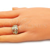 Oro Laminado Multi Stone Ring, Gold Filled Style Guadalupe and Heart Design, with White and Black Cubic Zirconia, Polished, Golden Finish, 01.380.0017.08 (Size 8)