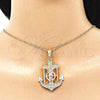 Oro Laminado Religious Pendant, Gold Filled Style Jesus and Anchor Design, Polished, Tricolor, 05.351.0188