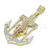 Oro Laminado Religious Pendant, Gold Filled Style Jesus and Anchor Design, Polished, Tricolor, 05.351.0188