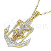 Oro Laminado Religious Pendant, Gold Filled Style Jesus and Anchor Design, Polished, Tricolor, 05.351.0188