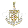 Oro Laminado Religious Pendant, Gold Filled Style Jesus and Anchor Design, Polished, Tricolor, 05.351.0188