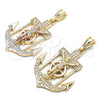 Oro Laminado Religious Pendant, Gold Filled Style Jesus and Anchor Design, Polished, Tricolor, 05.351.0188