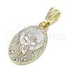 Oro Laminado Religious Pendant, Gold Filled Style Divino NiÃ±o Design, Polished, Tricolor, 05.351.0190