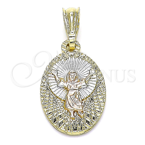 Oro Laminado Religious Pendant, Gold Filled Style Divino NiÃ±o Design, Polished, Tricolor, 05.351.0190