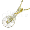 Oro Laminado Religious Pendant, Gold Filled Style San Judas and Teardrop Design, Diamond Cutting Finish, Tricolor, 05.351.0191