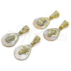 Oro Laminado Religious Pendant, Gold Filled Style San Judas and Teardrop Design, Diamond Cutting Finish, Tricolor, 05.351.0191