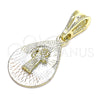 Oro Laminado Religious Pendant, Gold Filled Style San Benito and Teardrop Design, Diamond Cutting Finish, Tricolor, 05.351.0192